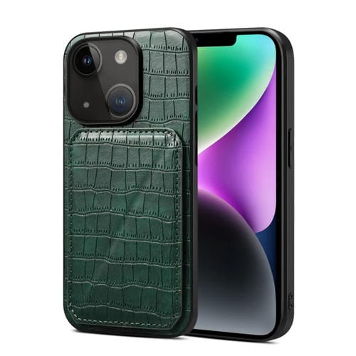 Para iPhone 15 Funda Trasera para Teléfono de Piel de Cocodrilo de Imitación con Soporte (Verde) - MOVILSTORE
