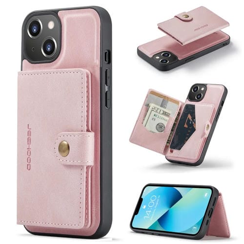 Para iPhone 15 Jeehood Funda de Teléfono de Cuero Desmontable Magnética Retro (Rosa) - MOVILSTORE
