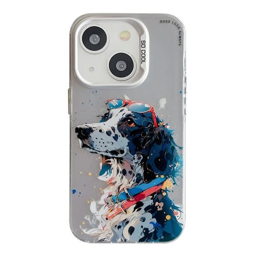 Para iPhone 15 PatrĂłn de Animales Serie de Pintura al Ăleo PC + Estuche para TelĂ©fono TPU (Perro Manchado) - MOVILSTORE