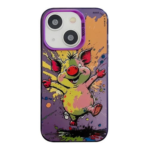 Para iPhone 15 PatrĂłn de Animales Serie de Pintura al Ăleo PC + Funda para TelĂ©fono TPU (Cerdo Feliz) - MOVILSTORE