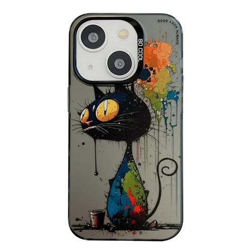 Para iPhone 15 PatrĂłn de Animales Serie de Pintura al Ăleo PC + Funda para TelĂ©fono TPU (Gato Negro) - MOVILSTORE