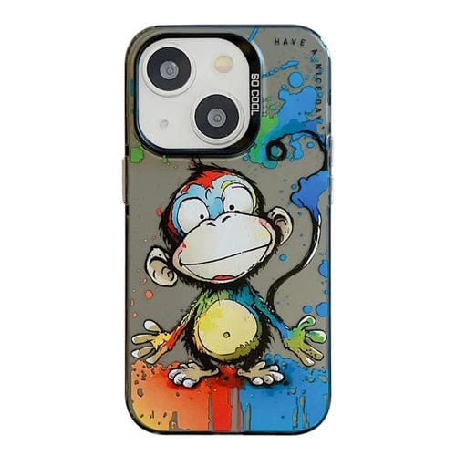 Para iPhone 15 PatrĂłn de Animales Serie de Pintura al Ăleo PC + Funda para TelĂ©fono TPU (Mono Feliz) - MOVILSTORE