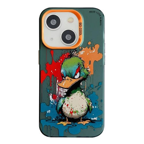 Para iPhone 15 PatrĂłn de Animales Serie de Pintura al Ăleo PC + Funda para TelĂ©fono TPU (Pato Enojado) - MOVILSTORE