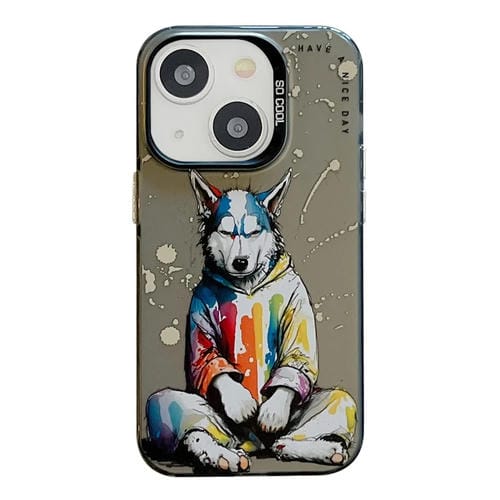 Para iPhone 15 PatrĂłn de Animales Serie de Pintura al Ăleo PC + Funda para TelĂ©fono TPU (Perro con Capucha) - MOVILSTORE