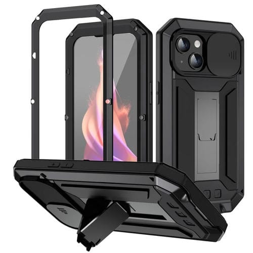 Para iPhone 15 R - Just Sliding Camera Life Funda Impermeable para Teléfono con Soporte (Negro) - MOVILSTORE