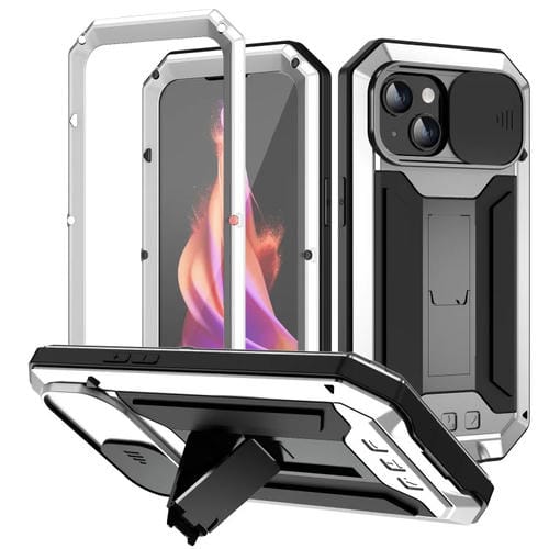 Para iPhone 15 R - Just Sliding Camera Life Funda Impermeable para Teléfono con Soporte (Plateado) - MOVILSTORE