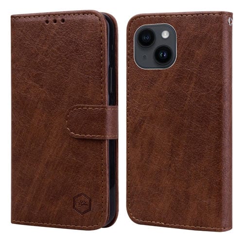 Para iPhone 15 Sensación de Piel Textura de Cuero Aceitoso Funda para Teléfono Pu + TPU (Marrón) - MOVILSTORE