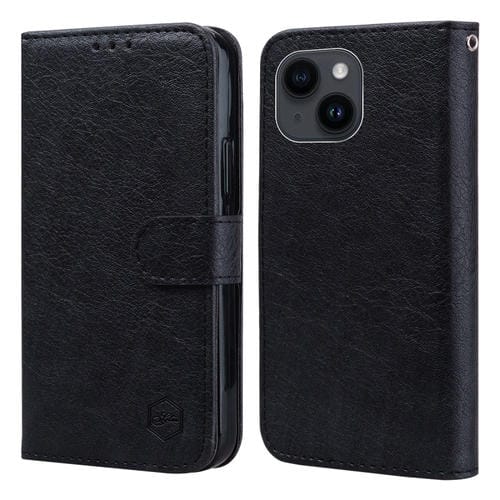 Para iPhone 15 Sensación de Piel Textura de Cuero Aceitoso Funda para Teléfono Pu + TPU (Negro) - MOVILSTORE