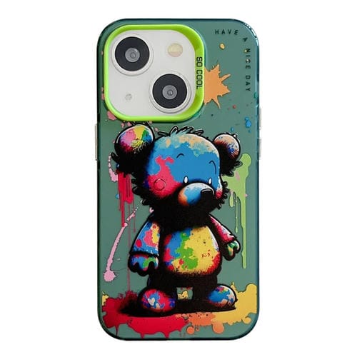 Para iPhone 15 Serie de Pintura al Ăleo con PatrĂłn de Animales PC + Funda para TelĂ©fono TPU (Oso Colorido) - MOVILSTORE