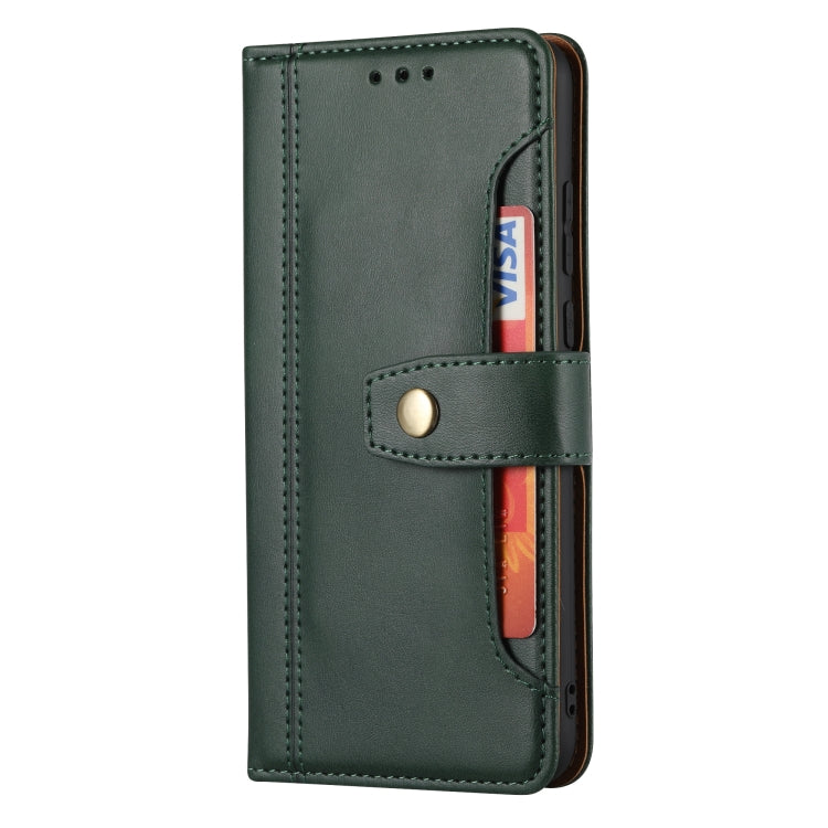 Para Huawei P20 Textura de becerro Cierre de doble pliegue horizontal Funda de cuero con tapa con marco de fotos y soporte y ranuras para tarjetas y billetera (verde)