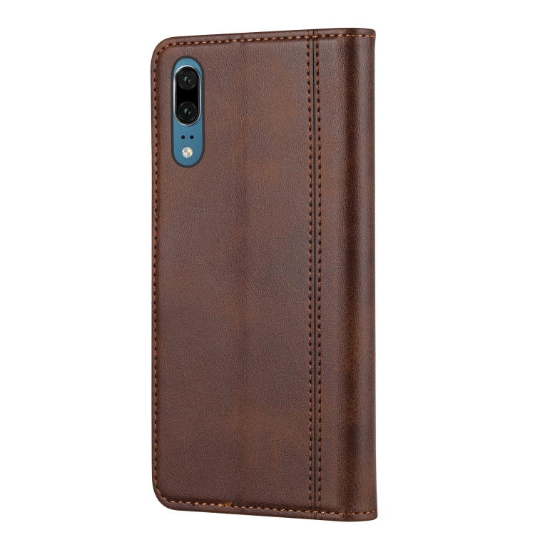Para Huawei P20 Textura de becerro Cierre de doble pliegue horizontal Funda de cuero con tapa con marco de fotos y soporte y ranuras para tarjetas y billetera (café)