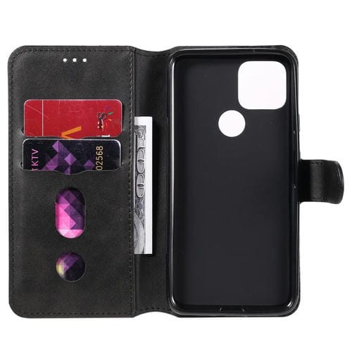 Para Google Pixel 5 Classic Calf Texture PU + TPU Funda de cuero con tapa horizontal, con soporte, ranuras para tarjetas y billetera (negro)