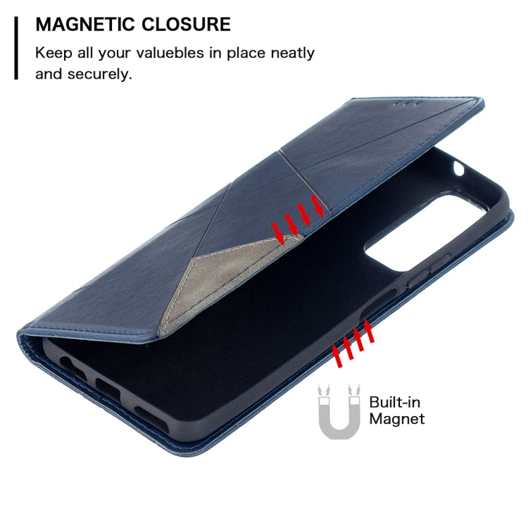 Para Huawei P Smart 2021 / Y7A Prismático Invisible Horizontal Horizontal Flip Funda con soporte y ranuras para tarjetas y marco de fotos (azul)