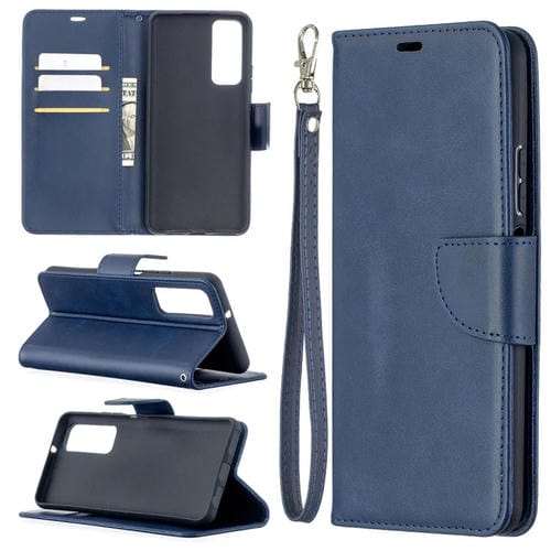 Para Huawei P Smart 2021 / Y7A Retro Cordero Textura Color Puro Flip Horizontal Funda de cuero PU con soporte y tragamonedas de tarjetas y billetera y cordón (azul)