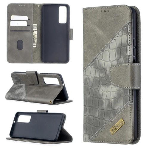 Para Huawei P Smart 2021 / Y7A Color coincidente textura de cocodrilo Horizontal Flip PU Funda de cuero con billetera y soporte y ranuras para tarjetas (gris)