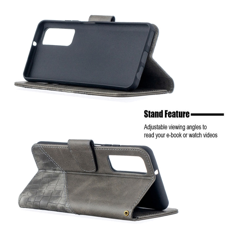 Para Huawei P Smart 2021 / Y7A Color coincidente textura de cocodrilo Horizontal Flip PU Funda de cuero con billetera y soporte y ranuras para tarjetas (gris)