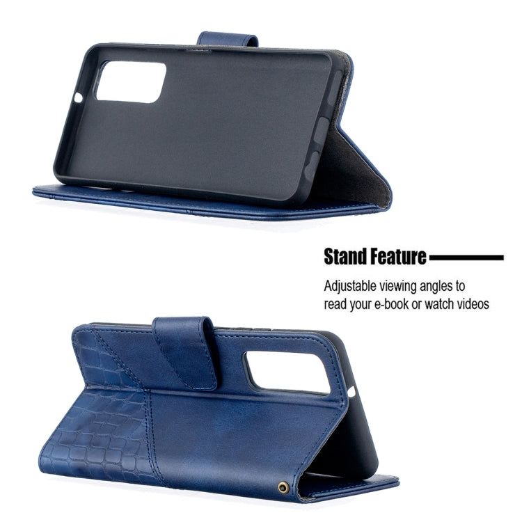 Para Huawei P Smart 2021 / Y7A Color coincidente Textura de cocodrilo Horizontal Flip PU Funda de cuero con billetera y soporte y ranuras para tarjetas (azul)