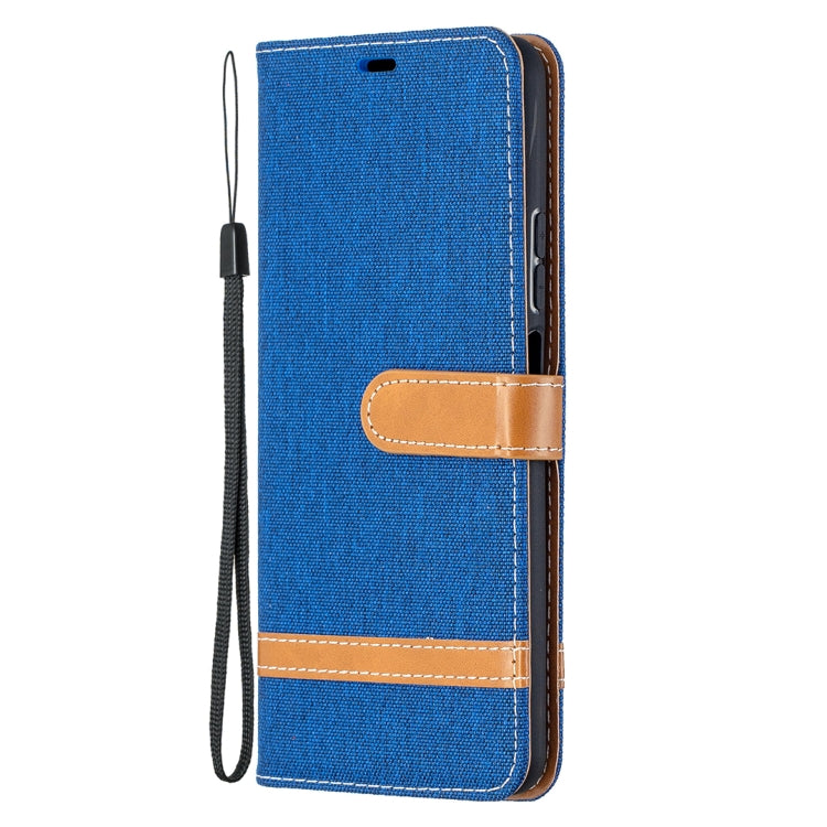 Para Huawei P Smart 2021 / Y7A Lite Color Matching Denim Texture Horizontal Flip Funda de cuero con soporte y tragamonedas y billetera y cordón (azul)