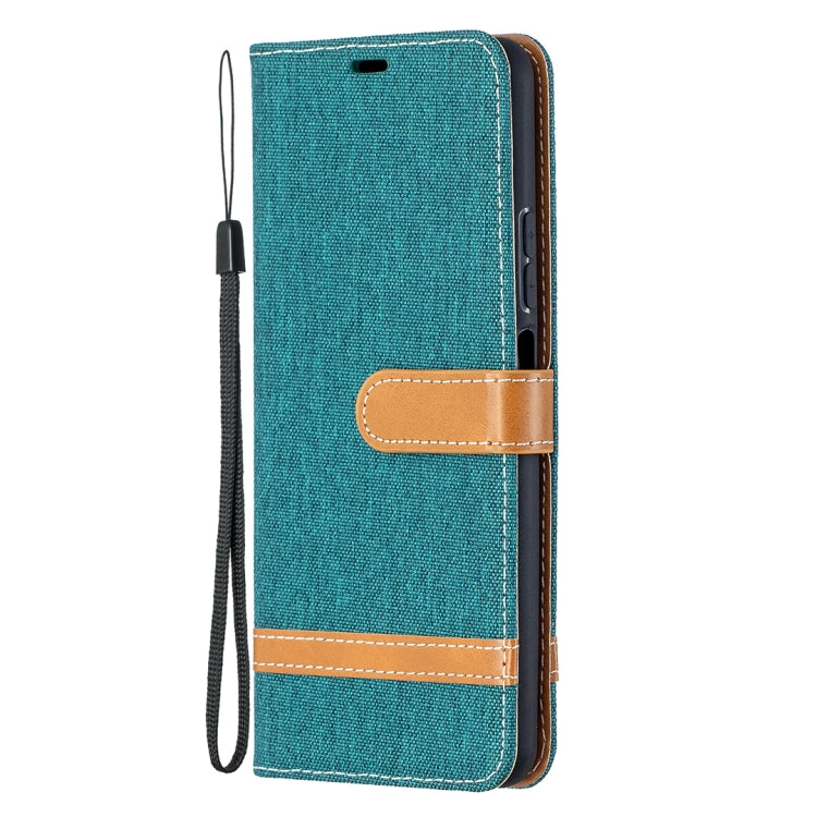 Para Huawei P Smart 2021 / Y7A Lite Color Matching Denim Texture Flip Horizontal Funda de cuero con soporte y tragamonedas de tarjetas y billetera y cordón (verde)