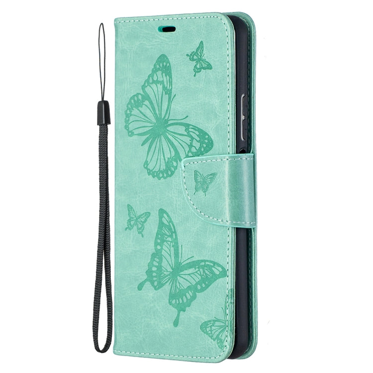 Para Huawei P Smart 2021 / Y7A Dos mariposas Estuche de cuero Horizontal Flip Flip con titular y ranura para tarjeta y billetera y cordón (verde)