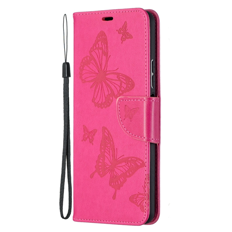 Para Huawei P Smart 2021 / Y7A Dos mariposas Patrón de estampado de estampado de estampado horizontal Funda de cuero con soporte y ranura para tarjeta y billetera y cordón (Rose Rojo)