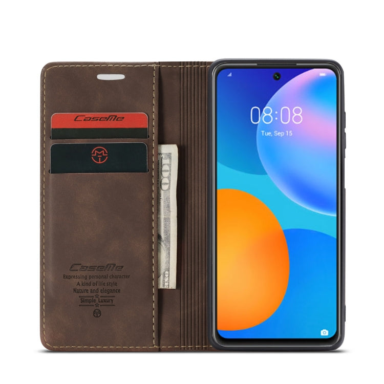 Para Huawei P Smart 2021 Caseme-013 Funda de cuero Horizontal Horizontal Horizontal Frostontal Multifuncional con ranura para tarjeta y soporte y cartera (café)