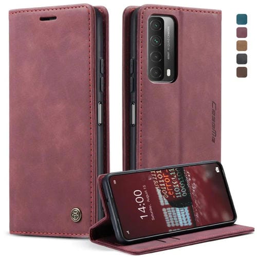 Para Huawei P Smart 2021 Caseme-013 Funda de cuero Horizontal Horizontal Horizontal Frostontal Multifuncional con ranura para tarjeta y soporte y cartera (Rojo del vino)