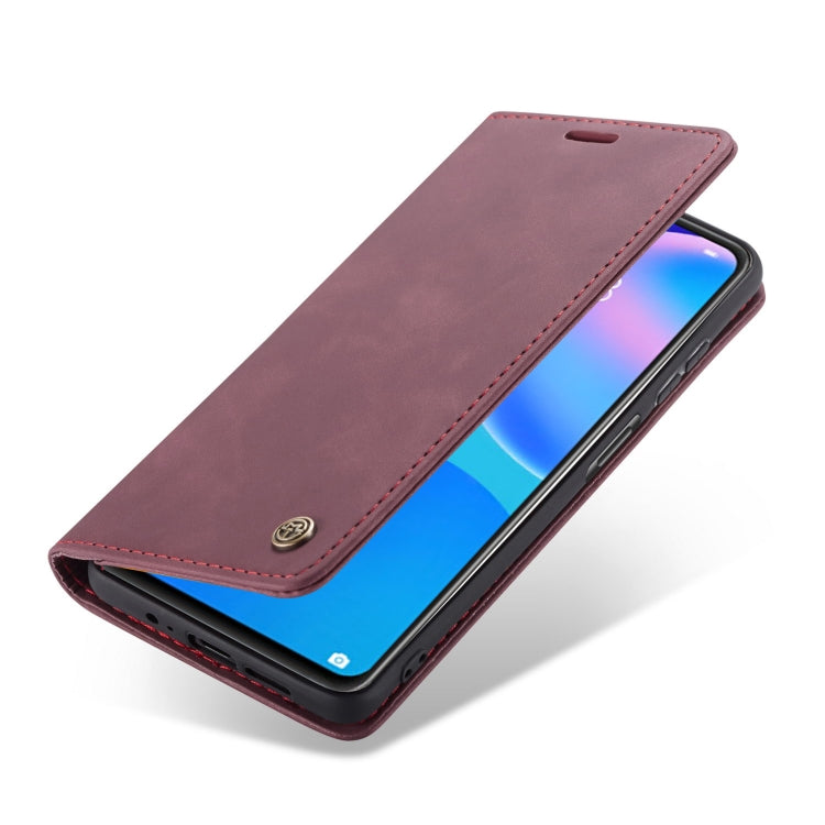 Para Huawei P Smart 2021 Caseme-013 Funda de cuero Horizontal Horizontal Horizontal Frostontal Multifuncional con ranura para tarjeta y soporte y cartera (Rojo del vino)