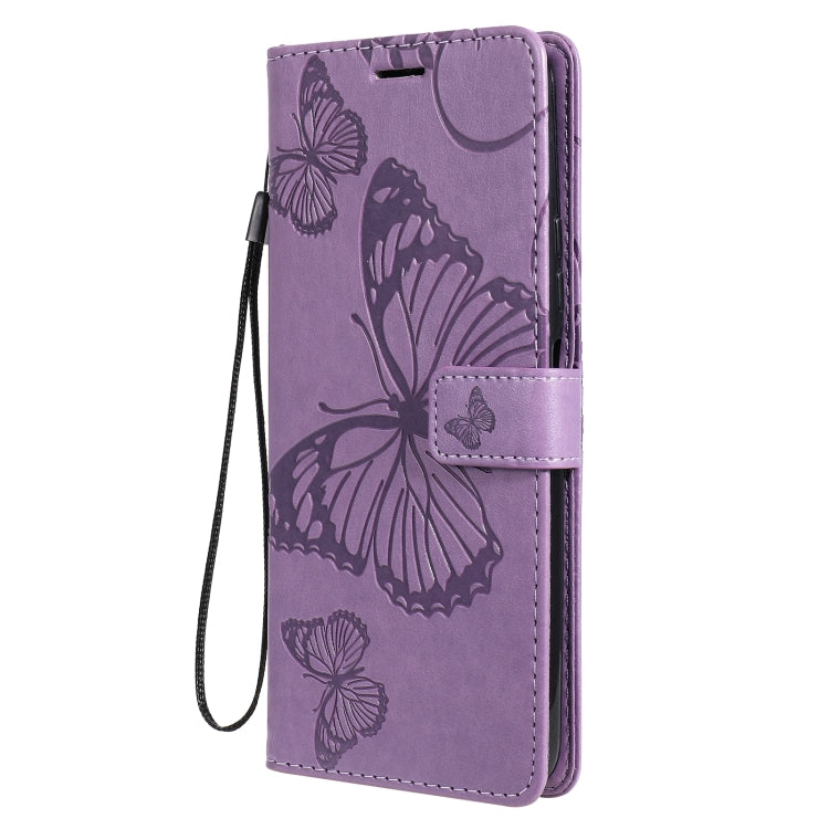 Para Huawei P Smart 2021 3D Butterflies Patrón de estampado de estampado horizontal Flip Funda con soporte y ranura para tarjeta y billetera (púrpura)