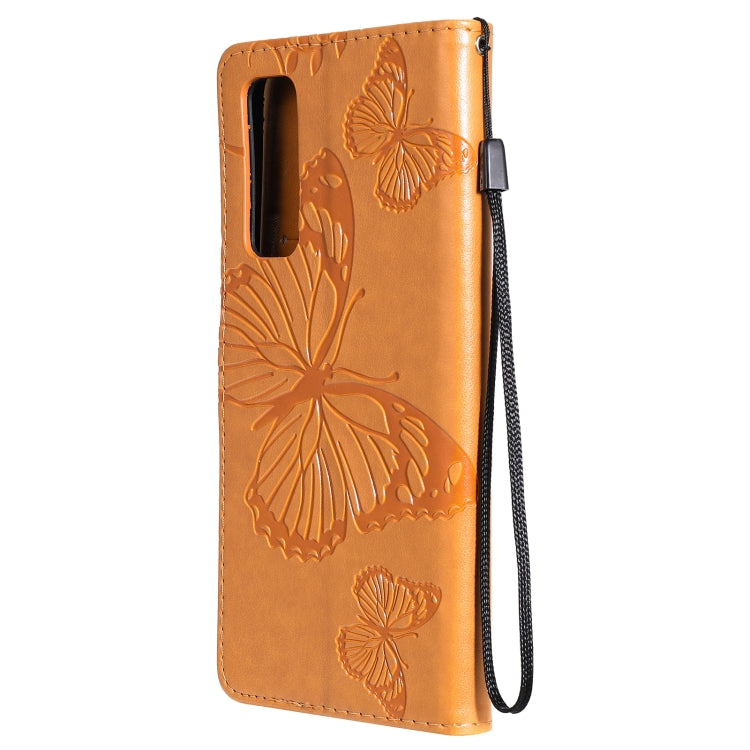 Para Huawei P Smart 2021 3D mariposas en relieve patrón de estuche horizontal Flip de cuero con soporte y ranura para tarjeta y billetera (amarillo)