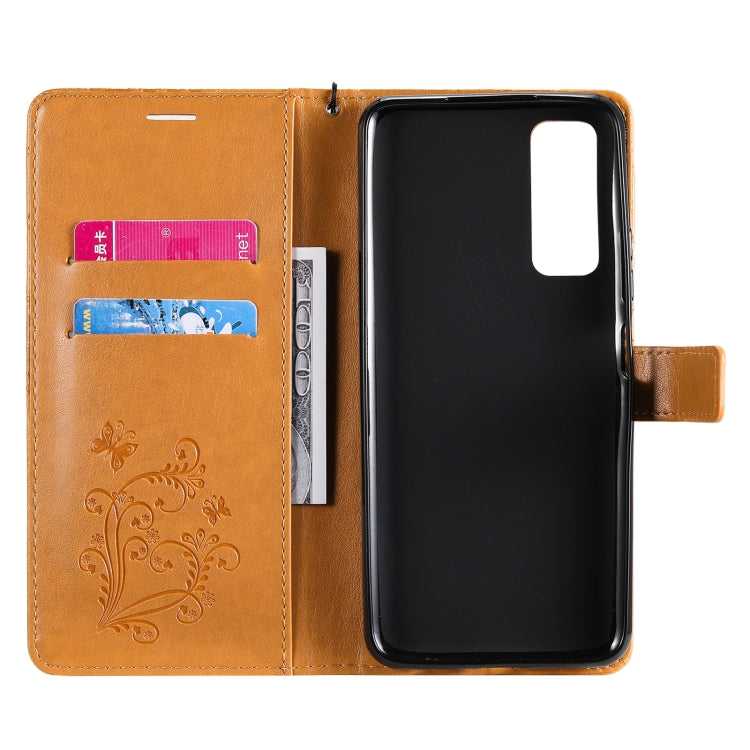 Para Huawei P Smart 2021 3D mariposas en relieve patrón de estuche horizontal Flip de cuero con soporte y ranura para tarjeta y billetera (amarillo)