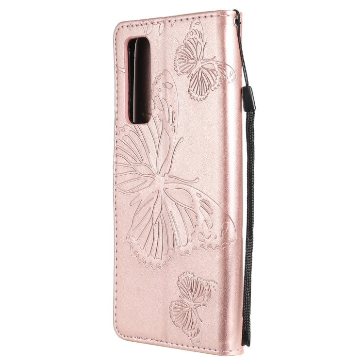 Para Huawei P Smart 2021 3D mariposas patrón de estampado de estampado horizontal Flip de cuero con soporte y ranura para tarjeta y billetera (oro rosa)