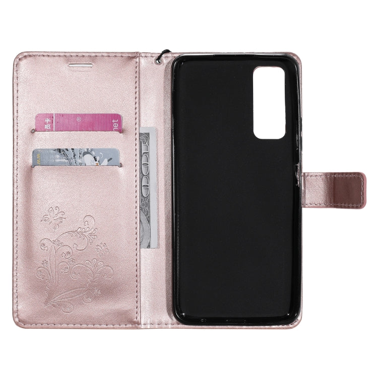 Para Huawei P Smart 2021 3D mariposas patrón de estampado de estampado horizontal Flip de cuero con soporte y ranura para tarjeta y billetera (oro rosa)