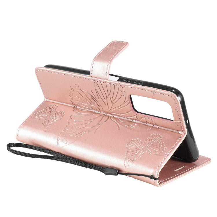 Para Huawei P Smart 2021 3D mariposas patrón de estampado de estampado horizontal Flip de cuero con soporte y ranura para tarjeta y billetera (oro rosa)