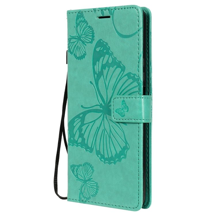 Para Huawei Y9a Patrón de estampado de mariposas 3D Funda de cuero con tapa horizontal con soporte, ranura para tarjeta y billetera (verde)