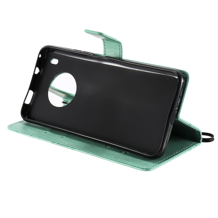 Para Huawei Y9a Patrón de estampado de mariposas 3D Funda de cuero con tapa horizontal con soporte, ranura para tarjeta y billetera (verde)