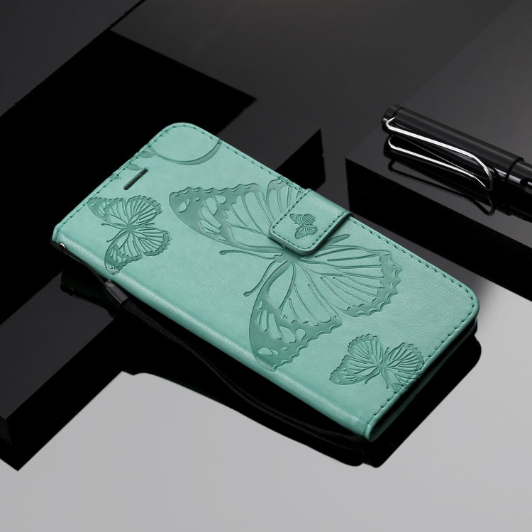 Para Huawei Y9a Patrón de estampado de mariposas 3D Funda de cuero con tapa horizontal con soporte, ranura para tarjeta y billetera (verde)