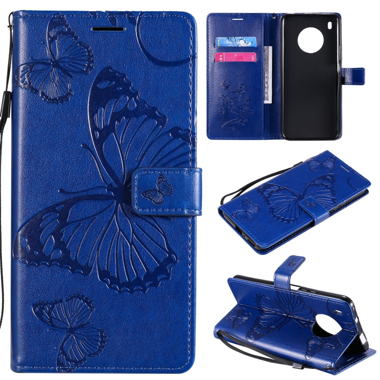 For Huawei Y9a 3D Butterflies Embossing Pattern Horizontal Flip Leather Case with Holder & Card Slot & Wallet(Blue)