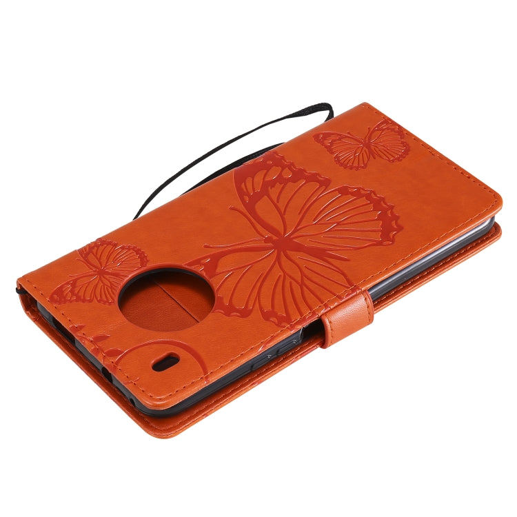 For Huawei Y9a 3D Butterflies Embossing Pattern Horizontal Flip Leather Case with Holder & Card Slot & Wallet(Orange)