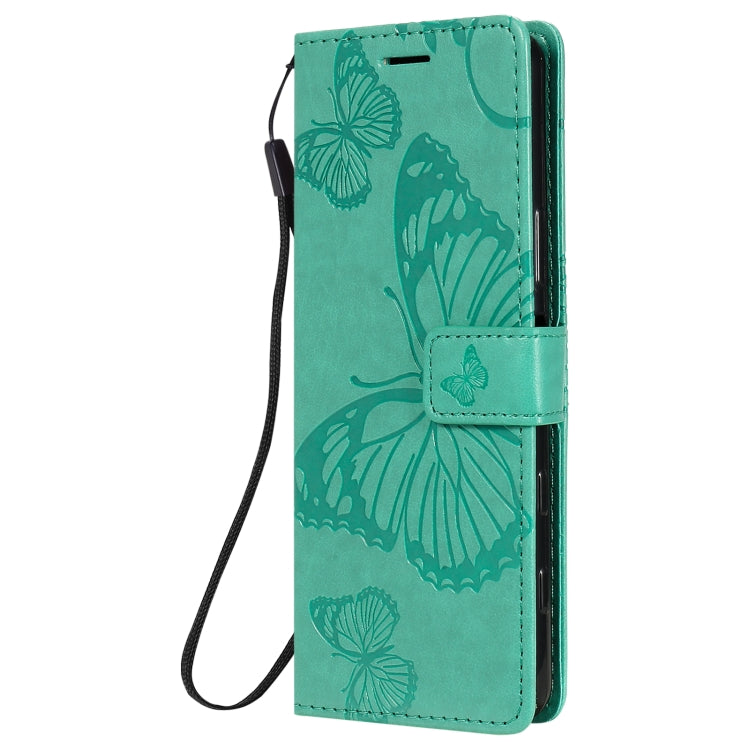 Para Sony Xperia5 II 3D Mariposas en relieve Patrón Horizontal Flip Funda de cuero con soporte y ranura para tarjeta y billetera (Verde)