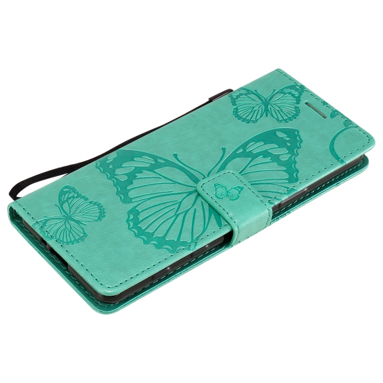 Para Sony Xperia5 II 3D Mariposas en relieve Patrón Horizontal Flip Funda de cuero con soporte y ranura para tarjeta y billetera (Verde)