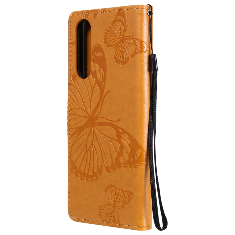 For Sony Xperia5 II 3D Butterflies Embossing Pattern Horizontal Flip Leather Case with Holder & Card Slot & Wallet(Yellow)