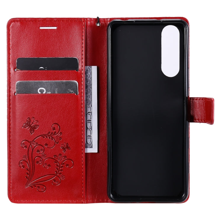 For Sony Xperia5 II 3D Butterflies Embossing Pattern Horizontal Flip Leather Case with Holder & Card Slot & Wallet(Red)