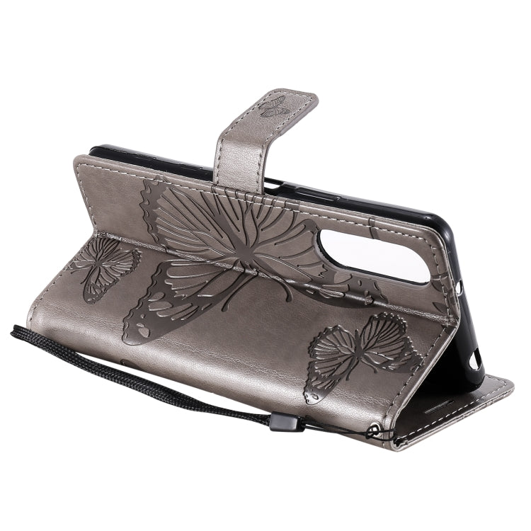 For Sony Xperia5 II 3D Butterflies Embossing Pattern Horizontal Flip Leather Case with Holder & Card Slot & Wallet(Grey)