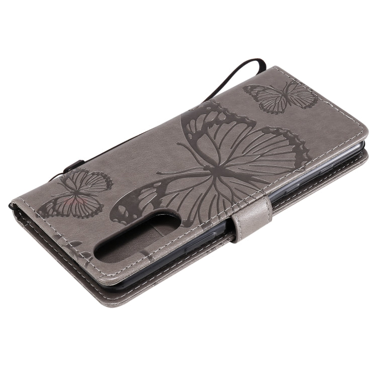 For Sony Xperia5 II 3D Butterflies Embossing Pattern Horizontal Flip Leather Case with Holder & Card Slot & Wallet(Grey)