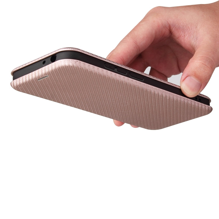 Para Nokia 5.4 Carcasa de cuero con tapa magnética horizontal con textura de fibra de carbono TPU + PC + PU con ranura para tarjeta (rosa)