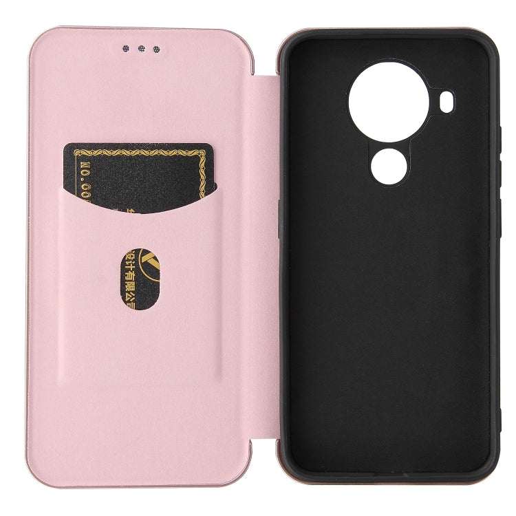 Para Nokia 5.4 Carcasa de cuero con tapa magnética horizontal con textura de fibra de carbono TPU + PC + PU con ranura para tarjeta (rosa)