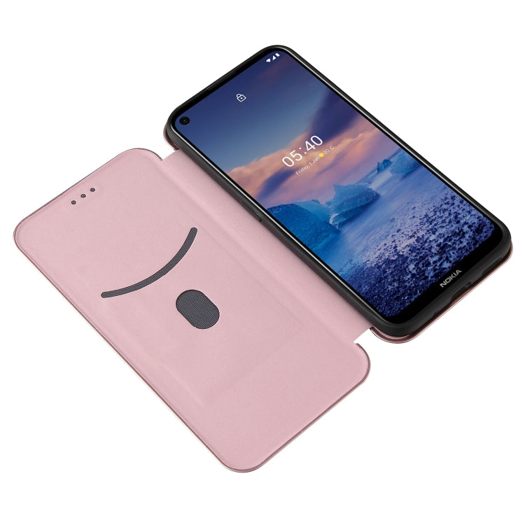 Para Nokia 5.4 Carcasa de cuero con tapa magnética horizontal con textura de fibra de carbono TPU + PC + PU con ranura para tarjeta (rosa)