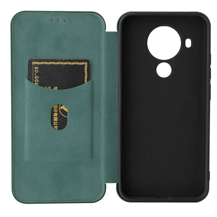 Para Nokia 5.4 Carcasa de cuero con tapa magnética horizontal con textura de fibra de carbono TPU + PC + PU con ranura para tarjeta (verde)