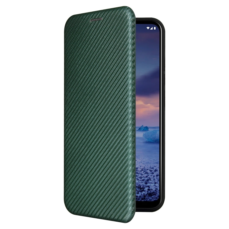 Para Nokia 5.4 Carcasa de cuero con tapa magnética horizontal con textura de fibra de carbono TPU + PC + PU con ranura para tarjeta (verde)